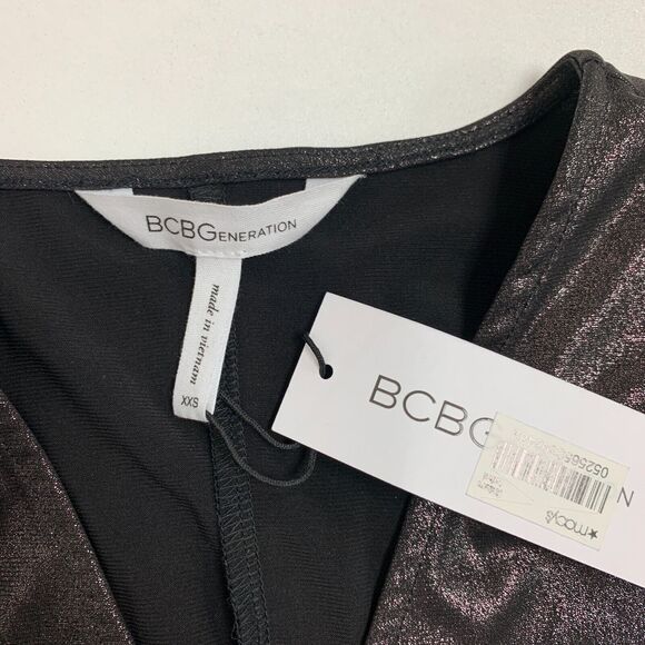 BCBGeneration Faux Wrap Dress Womens XXS 2XS Metallic Tie Waist Long Sleeve - Picture 13 of 16